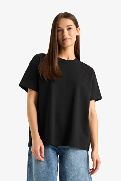 DeFacto Oversize Wide Fit Crew Neck Basic μασίφ μαύρο κοντομάνικο μπλουζάκι E4935AX25SP