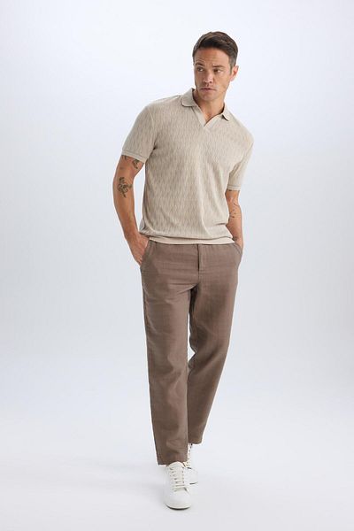 DeFacto 100% Cotton Summer Jogger Pants Regular Fit Regular Cut Linen Look Straight Leg with Pockets B4138Ax25S