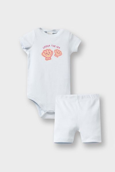 DeFacto Baby Girl 2-Piece Set Printed Short Sleeve Ribbed Camisole T-Shirt Elastic Waist Shorts E8245A525Sm