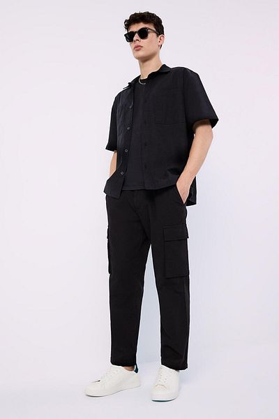 DeFacto Pantaloni de vară cu aspect de in, 100% bumbac, cu picioare largi, cu croială relaxată, buzunare cargo B9407ax25sp