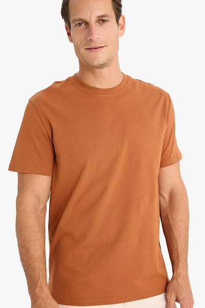 DeFacto 100 % Baumwolle, neues Basic-T-Shirt mit normaler Passform und Rundhalsausschnitt, einfarbig, kurzärmelig, V7699az24sp