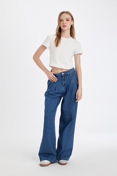DeFacto Wide Leg High Waist Long Jeans Washed Pants D5521Ax24Wn
