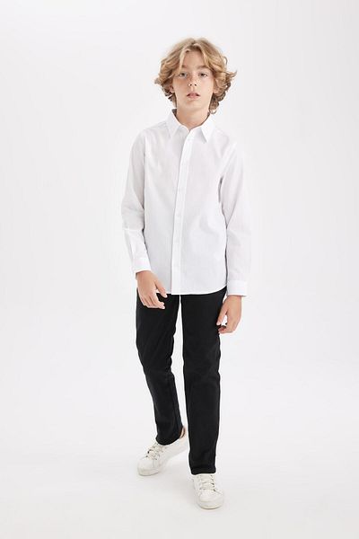 DeFacto Pantaloni de școală din gabardină neagră pentru băieți - picior drept, talie elastică, cu buzunare T8850a624au