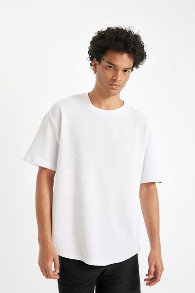 DeFacto Boxy Fit Crew Neck Short Sleeve Basic Plain Waffle T-Shirt B4443Ax25Sp
