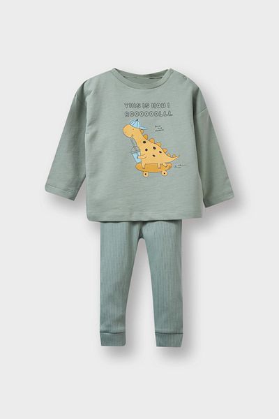 DeFacto Baby Boy 2-Piece Set Dinosaur Printed Long Sleeve T-Shirt Elastic Waist Bottom E2398A525Sp