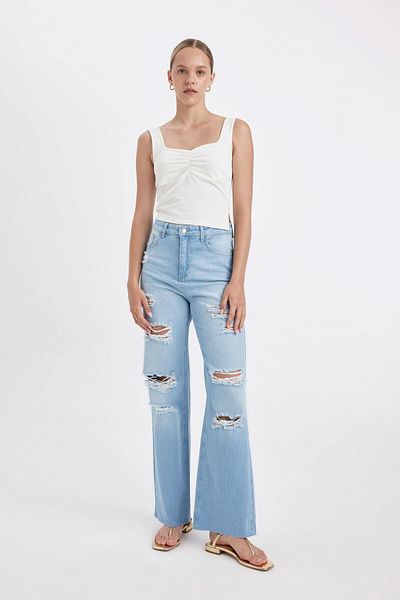 DeFacto High Waist 90er Weites Bein - Zerrissene Jeanshose C8609ax24hs