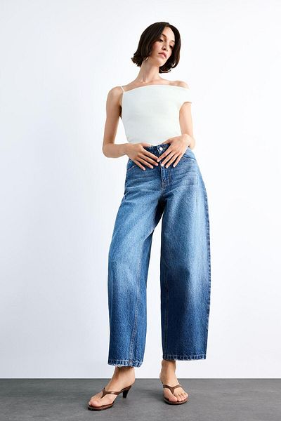 DeFacto Wide Baggy Fit Washed Jean Trousers F7501Ax25Sm