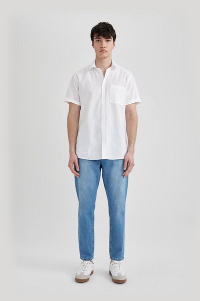 DeFacto Cămașă Slim Fit Basic cu mânecă scurtă, 100% bumbac