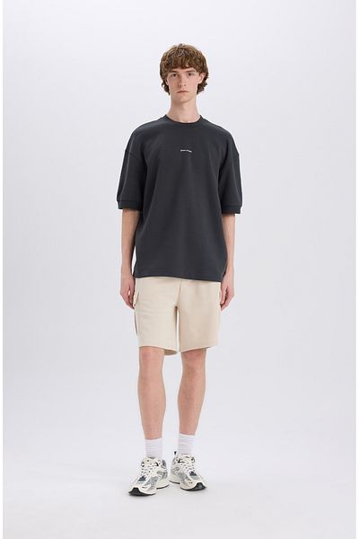 DeFacto Tricou cu mânecă scurtă, cu mânecă scurtă, din stofă grea, cu decolteu roșu, cu tăiere largă C0896ax24sp