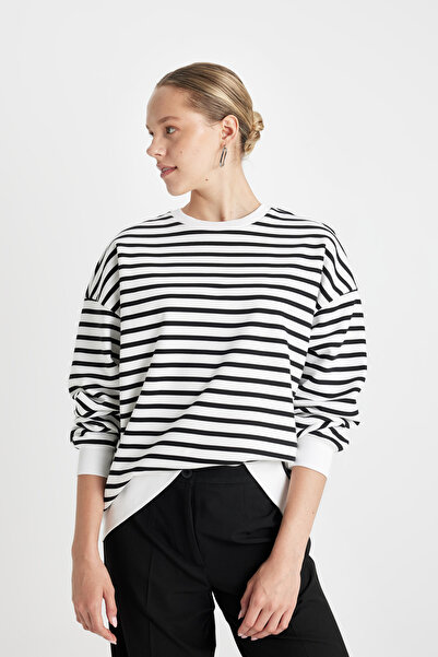 DeFacto Oversize Fit Striped Crew Neck Sweatshirt B2085ax23au