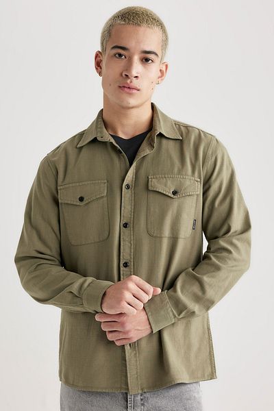 DeFacto Κανονική εφαρμογή Polo Neck Basic μασίφ βαμβακερό μακρυμάνικο πουκάμισο B2654ax23au