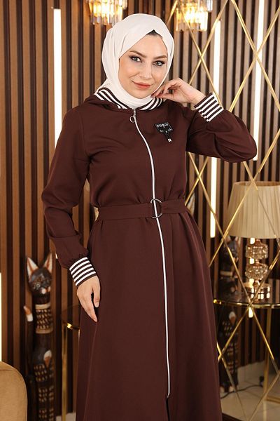 Modamihram Zippered Hooded Abaya Brown 19126