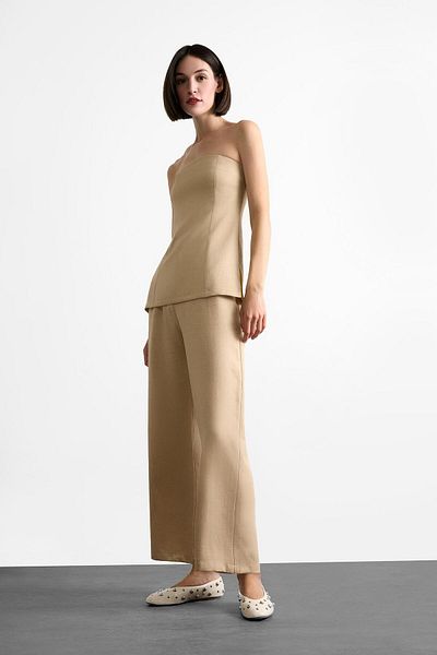 DeFacto Zipper High Waist Short Leg Ankle Length Linen Blend Pants F7982Ax25Sm