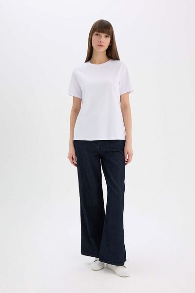 DeFacto Regular Fit Crew Neck Casual Premium Basic Plain Short Sleeve White T-Shirt A9428Ax24Au