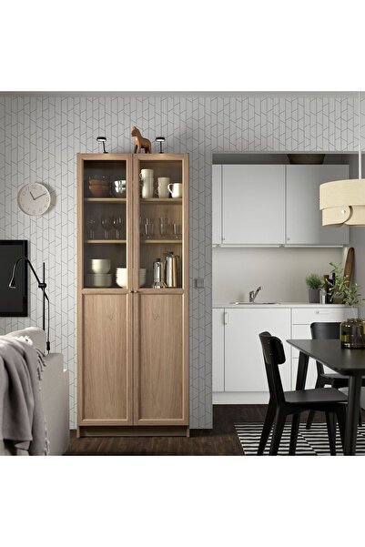 IKEA Cam/Panel Kapaklı Kitaplık, Genişlik: 80 cm  Derinlik: 30 cm  Yükseklik: 202 cm