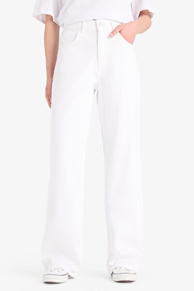 DeFacto Straight Wide Yüksek Bel Uzun Beyaz Jean Pantolon E8014AX25SM