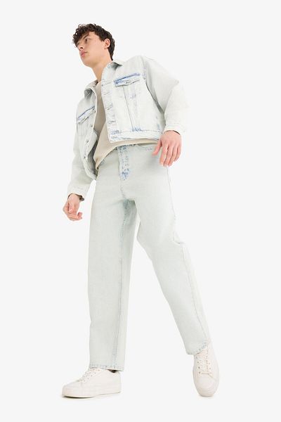DeFacto 100% bumbac, cu croiala largi, talie normală, pantaloni de spălat din denim cu picioare drepte D7317AX25SP