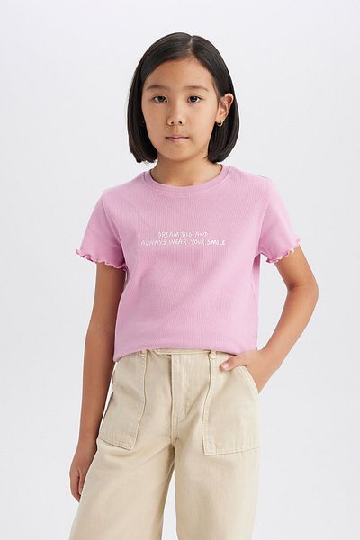 DeFacto Жіночі приталені колготки з коротким рукавом Crew Neck Slim Fit з принтом B6689a824sm