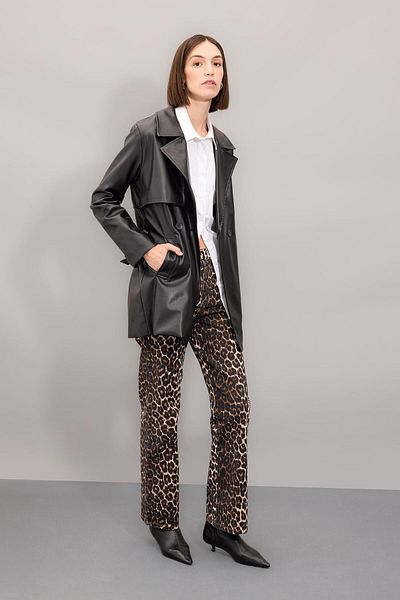 DeFacto Leopard Patterned Long Gabardine Trousers with High Waist Pockets - D1229Ax24Au
