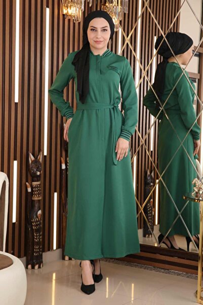 Modamihram Rejtett gomb, bordázott Abaya smaragd 18901