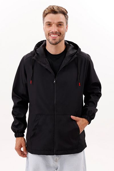 freemen Men's Black Lined Kangaroo Pocket Water and Windproof Hooded Raincoat with Pockets