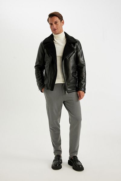 DeFacto Яке от изкуствена кожа с цип, с прилепнала кройка и подплата, Slim Fit, A4392ax23wn