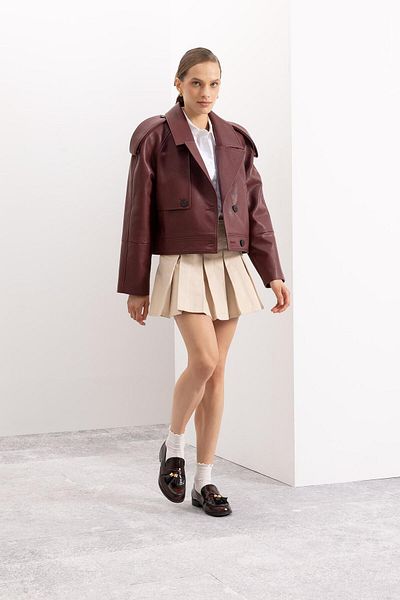 DeFacto Coool Pleated Normal Waist Basic Plain Gabardine Mini Skirt D5265Ax24Au