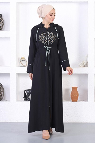 Modamihram Embroidered Hooded Abaya Mint 12210