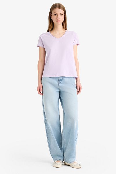 DeFacto Women's Purple V-Neck Short Sleeve T-Shirt K1507AZ.20SP.PR67