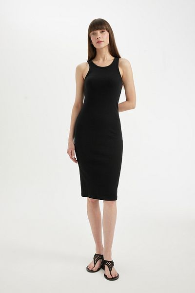 DeFacto Rochie midi din bumbac cu guler cu halter de bază bodycon U8106az22sm