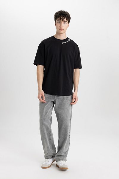 DeFacto 100% Cotton Boxy Fit Crew Neck Collar Printed Short Sleeve T-Shirt C2135Ax25Sm