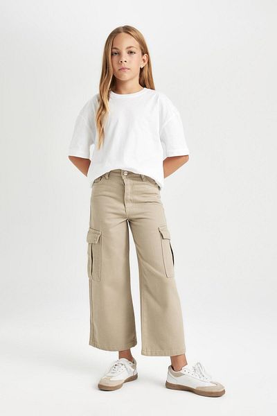 DeFacto Girl's Cotton Wide-Leg Trousers - Cargo Pocket and Pocket C8778A824Au