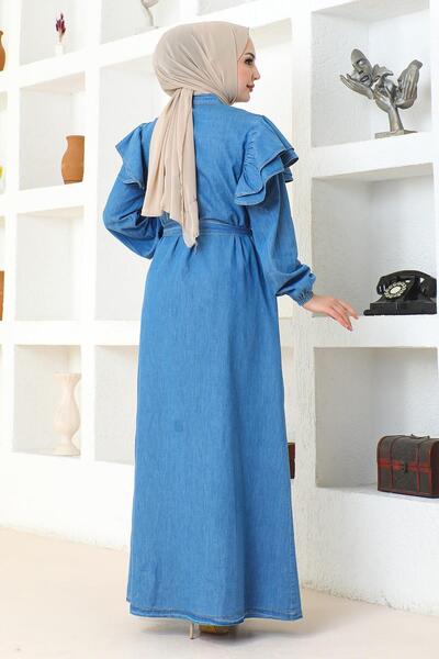 Modamihram Блакитна абайя на плече з оборкою та ґудзиком 19204