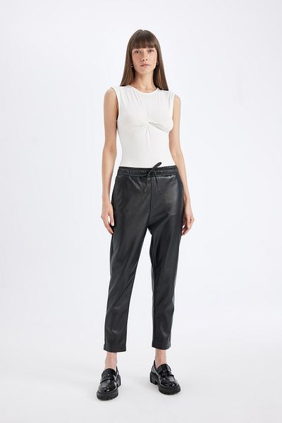 DeFacto Jogger High Waist Pocket Faux Leather Pants X8320Az23Wn