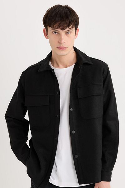 DeFacto Relax Fit Lumberjack Basic Plain Pocket Dlouhý rukáv Košilová bunda A6876Ax23Au