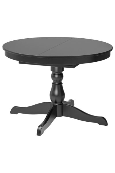 IKEA Yuvarlak yemek masası, siyah, 4-6 kişilik, açılabilir, 110/155 cm