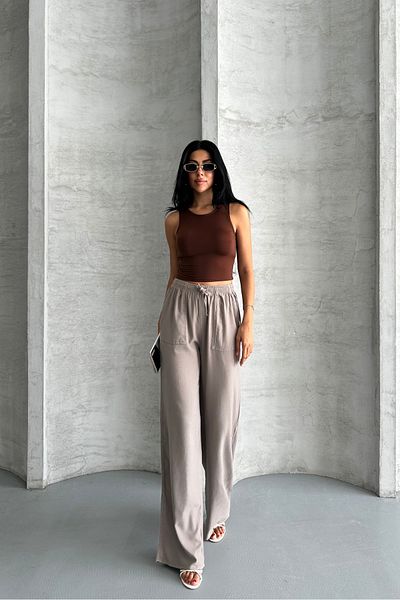 macharel jeans Square Pocket Wide Leg High Waist Viscose Trousers
