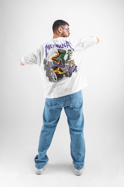 Sekizbiraltı Λευκό μπλουζάκι Metallica Purple Back Printed Unisex Oversize