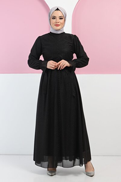 Modamihram Rochie de seară cu sclipici cu perle Negru 13700