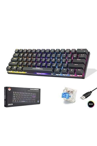 HADRON G509B Mekanik Gaming Mini Klavye Blue Switch RGB 61 Tuş Siyah