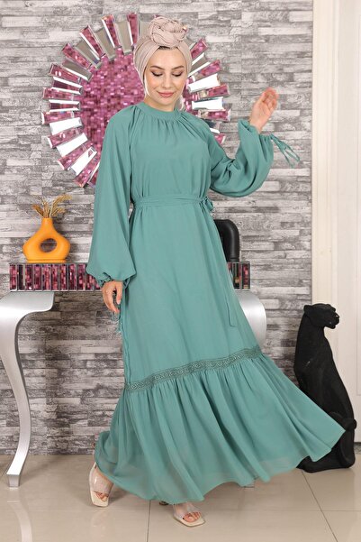 Modamihram Csipke részletes sifon ruha, menta 19143