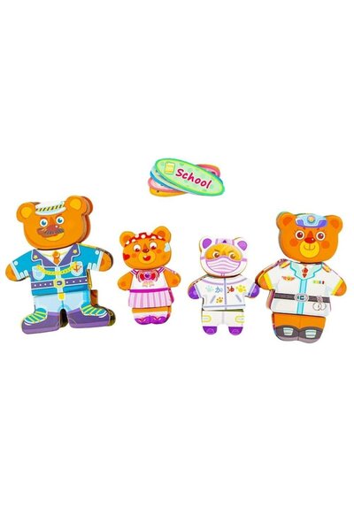 OEMN Educational Toy for Kids, 4 Wooden Bears with Wardrobe and Number Board