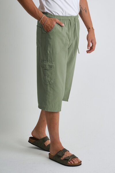 Dechers Erkek Kargo Cep %100 Pamuk Keten Görünümlü Kapri E207