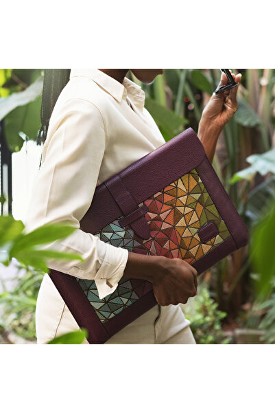 LONDO Калъф за лаптоп от естествена кожа и тъкан, съвместим с модели MacBook Pro 15-инчови и 16-инчови