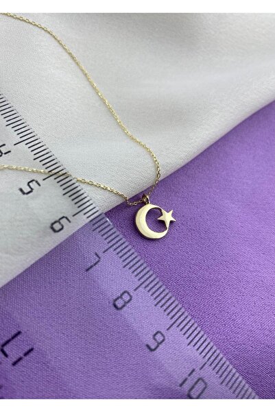 Amoure Gold 14 Ayar Altın Ay Yıldızlı Kolye