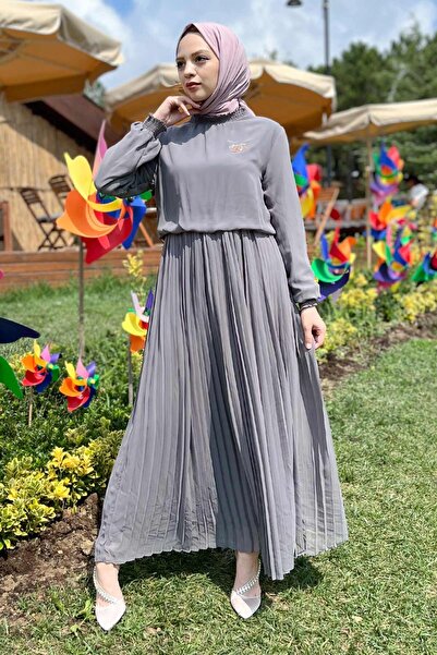 Modamihram Плисирана вечерна рокля от шифон, антрацит 14401