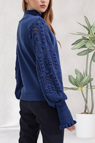 hanope Tricotaj de damă cu mâneci Pulover Saks cu detalii tricotate elegant