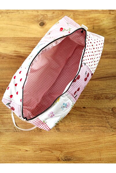 BABY KANGAROO %100 Pamuklu Patchwork Saç Şekillendirici çantası, Kozmetik & Seyahat Organizer 35x14x12 cm