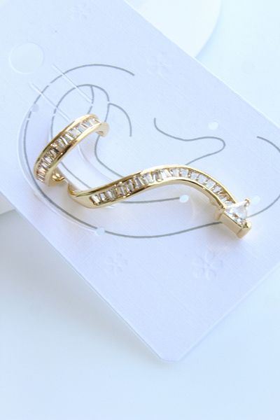 Leo'Stone Snake Design Array Baguette Zircon Stone Earcuff Earrings Gold
