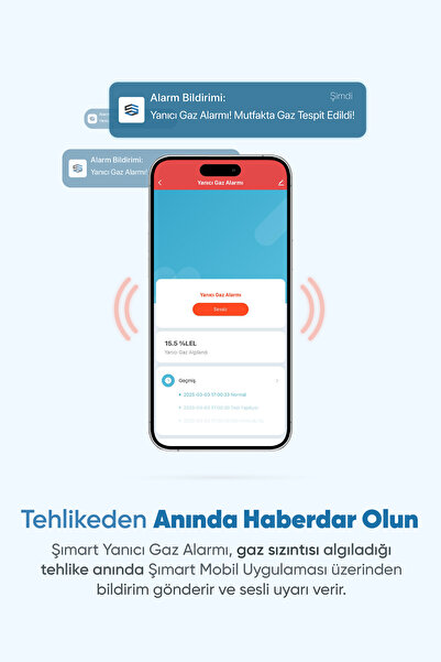 Şımart Akıllı Yanıcı Gaz Alarmı Mobil Bildirim Ve Sesli Uyarı